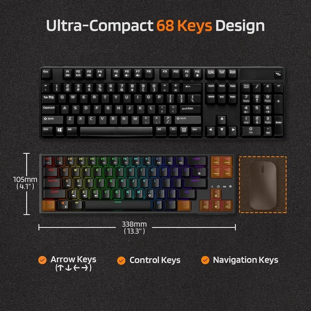 LTC NB681 65% RGB Mechanical Keyboard –‎ Hot-Swap Brown Switch, 68 Keys, Black